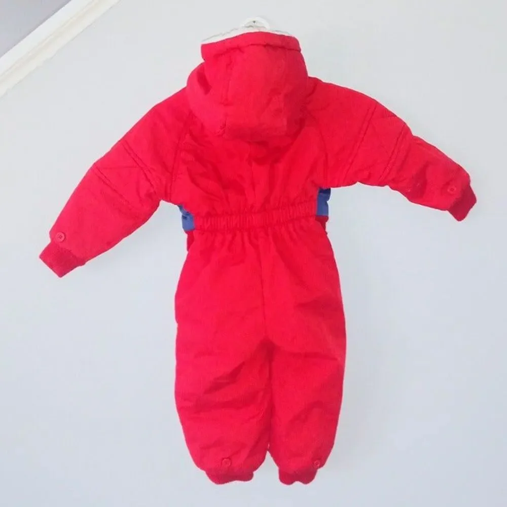 Vintage High Voltage Size 18 Mths Snowsuit-Full Zip-Colorblock-Embroidered-90s